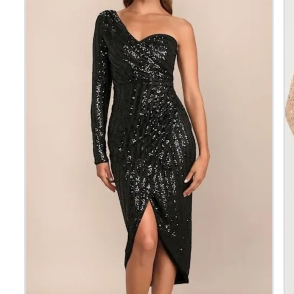Lulu's Black Sequin One-Shoulder Dress